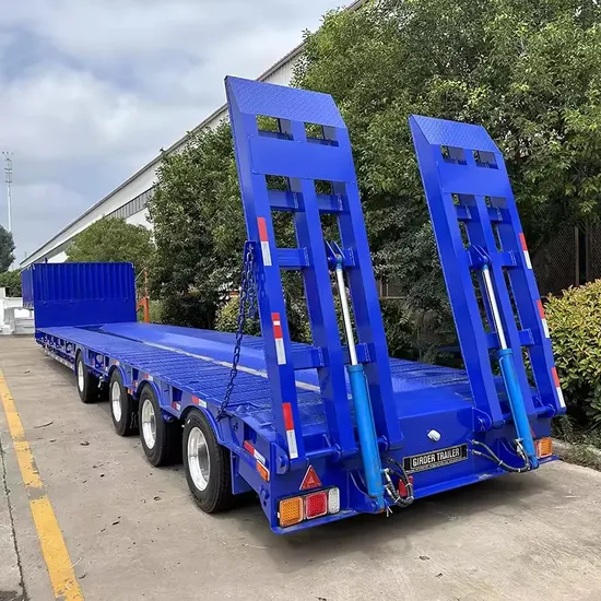 3 Axles 60ton Self Loading with Ladder High Quality Lowbed Trailer Flat Bed Semi Trailers for Sale 