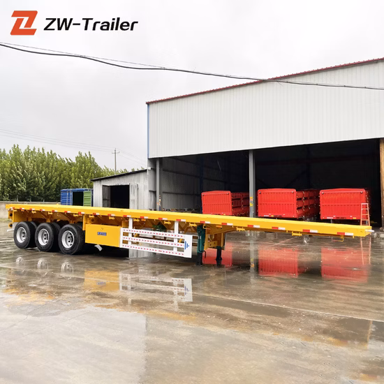 China Factory Container Transport Flatbed Semi Trailer Three Axle