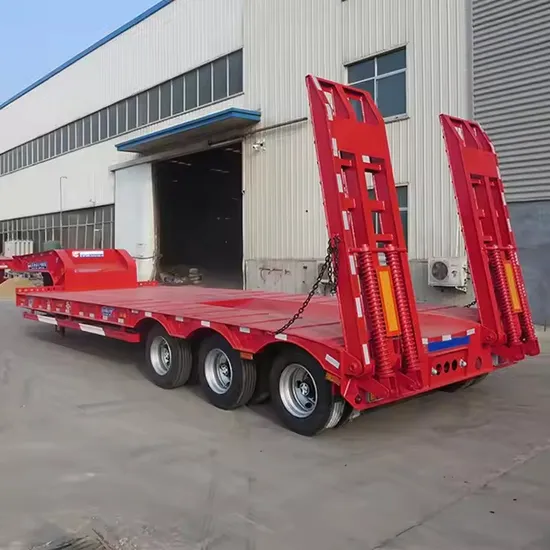 Trailer Low Bed/ Flatbed Trailer 3/4 Axles with Ladder 80 Tons Carrying Crane Excavator Lowbed Semi Trailer 